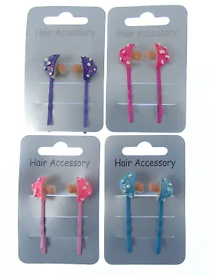 Pair Of Girls Coloured Toadstool Motif Hair Slides Pins Grips Clips SALE (OB) UK • £1.49