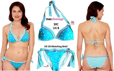 £45 • Buy Max Cleavage Triple Liquid Gel Padded Triangle Bikini Set:UK 8 Top & 10 Brief