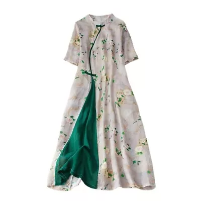 Women Midi Ethnic Floral Dress Frog Retro Button Cheongsam Chinese Qipao Dress • $43.99