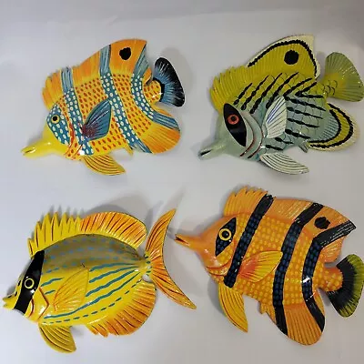 Set 4 Vintage Tropical Angel Fish Figurine Wall Hanging Decor Hard Plastic Ocean • $28.99