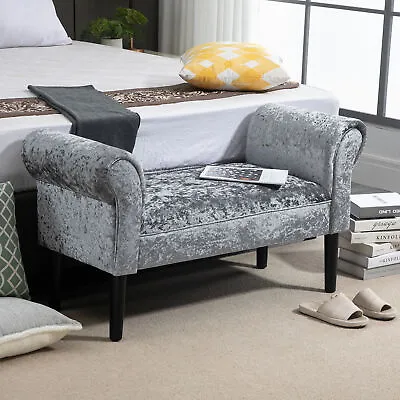 £69.99 • Buy Modern Rolled Arm Bed End Bench Velvet Fabric Ottoman Bedroom Footrest - Grey