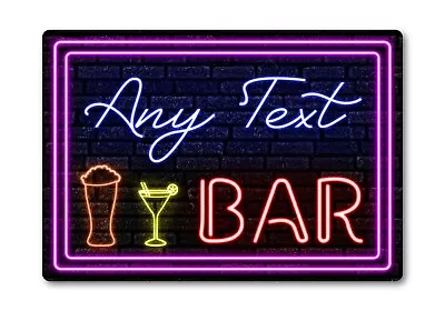 Personalised Bar Sign METAL. Neon Cocktail Plaque. Home Pub Mancave Shed Club • £9.89