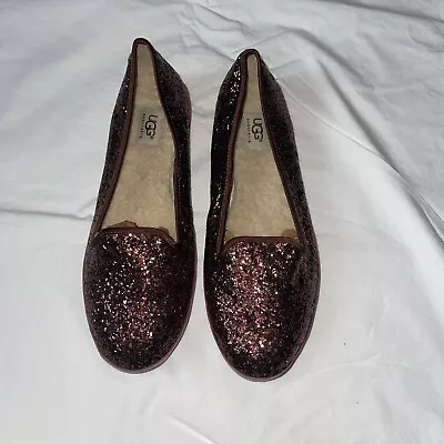 UGG AUSTRALIA Women's Alloway Chocolate Glitter Sz 8.5 Flats 1003225 EUC! $120 • $25