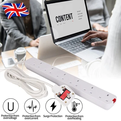 £7.88 • Buy 3M  4/6 Gang Way Extension Lead Cable Electric Plug Socket UK Mains Power White