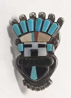 Vintage Zuni Sterling Silver Multi Stone Kachina Tie Tack Cachini • $110