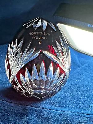 Vintage Ruby Red Poland Hortensja Mouth Blown Cut Crystal Egg Lotus Flower • $8.99