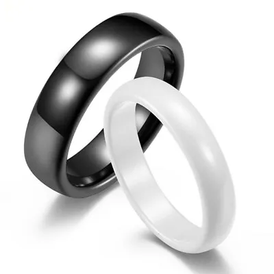 4mm/6mm White/Black Ceramics Band Men Women's Wedding Engagement Ring Size 6-12 • $9.99