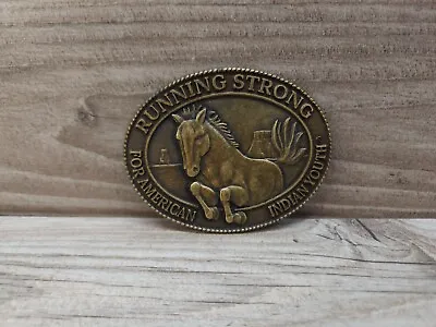 Brass Belt Buckle  Running Strong For American Indian Youth” Billy Mills 1996 • $12.99