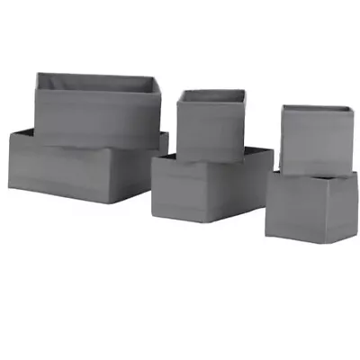 IKEA SKUBBs Set Of 6 Drawer Organiser Storage Cloth Box Wardrobe Grey • £12.99