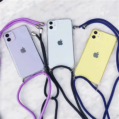 Neck Cross Lanyard Colorful Clear Case Cover For IPhone 14 13 11 12 Pro Max Plus • £3.59