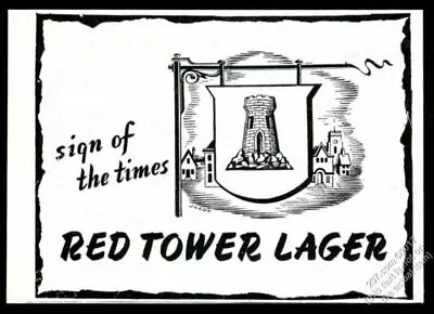 1945 Red Tower Lager Beer Pub Sign Design Vintage Print Ad • $37