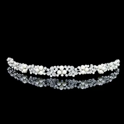 $14.99 • Buy Bridal Flower Rhinestone Crystal Pearl Prom Wedding Tiara Headband 71033
