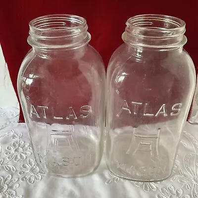 Vintage Two Hazel Atlas Atlas Mason Jar Without Lid 1/2 Gallon 9  Tall 4  Across • $20.04