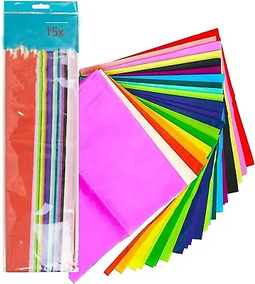 🔥15pk Coloured Tissue Paper 50cm X 66cm Solid Colour Crepe Paper Sheets Craft • £3.35