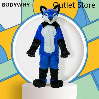 Blue Long Fur Husky Fox Dog Wolf Dog Fox Mascot Costume Cosplay Party Fursuit • $1125.66