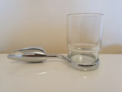 £5.99 • Buy Chrome & Glass Tumbler Toothbrush Holder Tear Drop Wall Mounted Bathroom NEW