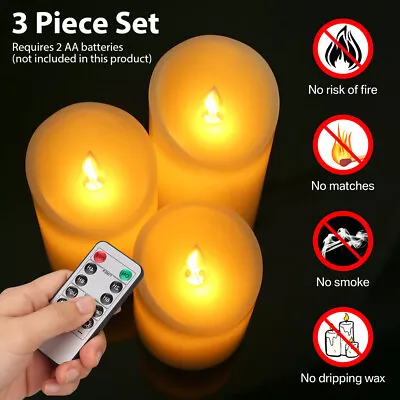 3PCS/Set LED Flameless Candles Wax Pillar Battery Candle Remote Control Timer • $17.89