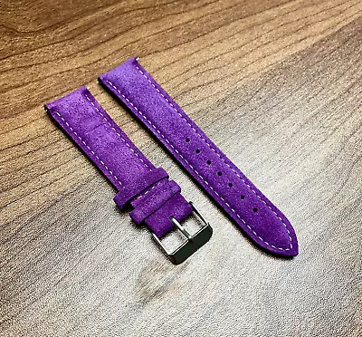 Royal Purple & White Stitch Suede Leather Watch Strap Quick Release 20mm New • £5.99