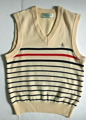 Vtg 80s GRAND SLAM MUNSINGWEAR Men Creme Tennis Cricket Stripe Sweater Vest Sz S • $41.30