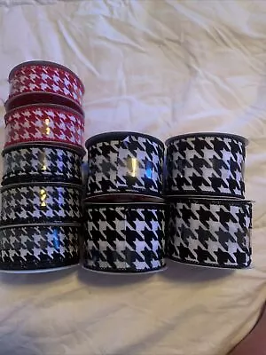 NEW Lot Of 9 Rolls BLACK & WHITE / RED & WHITE HOUNDSTOOTH Wire-edged Ribbon • $29.99