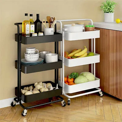 Kitchen Movable Trolley Cart 3 Tiers Steel Storage Rack Shelf Organiser Wheels • $35.99