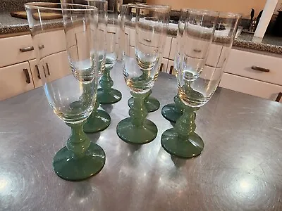 7 Villeroy & Boch Isabelle Green Jade Fluted Champagne Glasses Wine Flutes 7  • $59.95