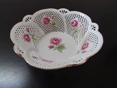 MOGA~ Signed Handmade Lattice Porcelain Bowl~ Pink Roses~ Romania EUC • $14