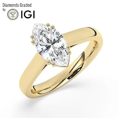 IGI 1.50CTSolitaire Lab-Grown Marquise Diamond Engagement Ring18K Yellow Gold • $1566