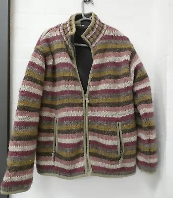 £54.99 • Buy Pachamama Purple & Green Stripe Wool Zip Up Jacket Cardigan Size Large (Hol)