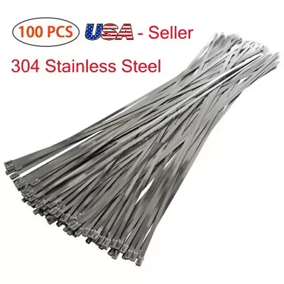 100Pcs 12  Stainless Steel Metal Cable Zip Tie Self Lock Strap Strong Heavy Duty • $20.90