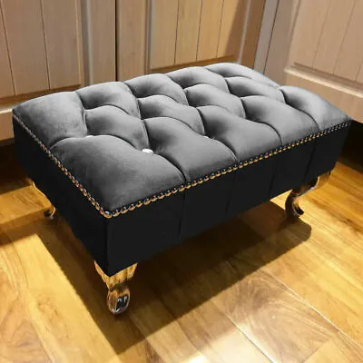 Footstool Pouffe Chesterfield Upholstered Fabric Foot Stool Seat Bench Foot Rest • £52.99