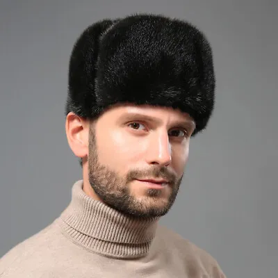 Men's Real Mink Fur Hat Cap Headgear Winter Warm Earmuffs Ski Cap Black Brown • $45.89