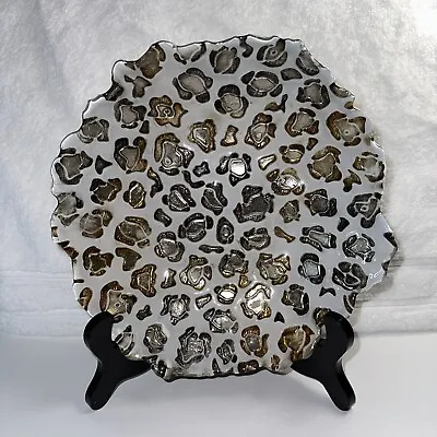Vietri Safari Leopard Animal Print Glass 9” Bowl Dish Made/Turkey ~ Gold Silver • $28.99