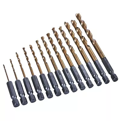 13pc HSS Titanium Drill Bit Set Hex Shank Power Bits Metal Plastic 1.5 - 6mm • £4.99