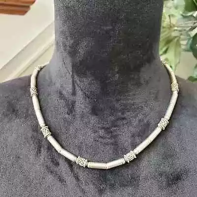 Women's Silver Tone Metal Tube Flower Link Choker Necklace • $35