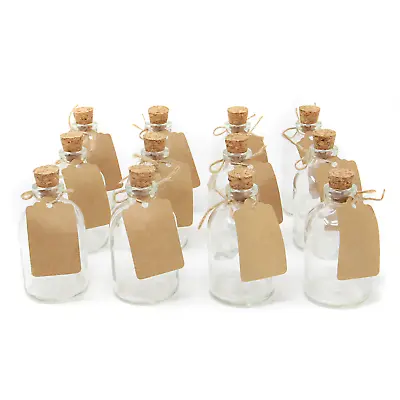 Mini Glass Bottles X12  Wedding Favours & Decoration 50ml Cork Lids Labels | M&W • £14.99