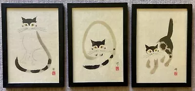 LOT 3 Vintage Japanese Cat Calligraphy Ink Prints Akira • $165