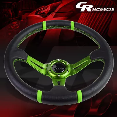 3.5  Deep Dish Green Spoke/stripe Racing Steering Wheel Fit 70mm 6-bolt Adapter • $37.49