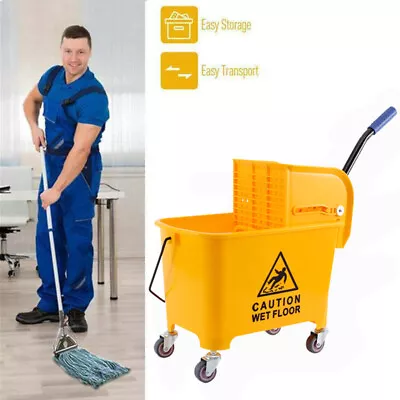 Commercial 5 Gallon Wet Mop Bucket & Wringer Combo Yellow Janitorial 20L • $44.82