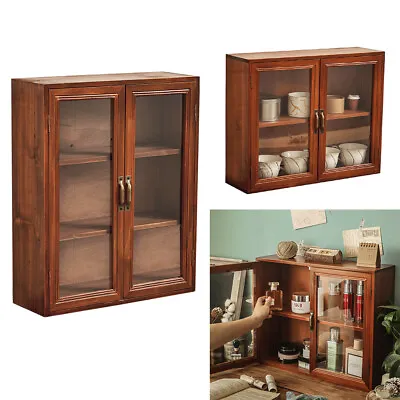£25.94 • Buy 2 Door Small Storage Cabinet Wall Hanging Wood Display Box Table Top Makeup Case