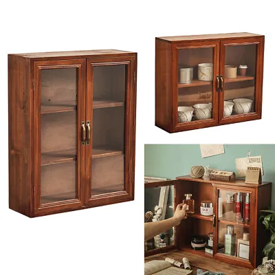 2 Door Small Storage Cabinet Wall Hanging Wood Display Box Table Top Makeup Case • £18.95