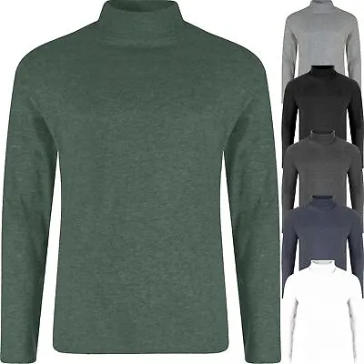 Mens Jersey Cotton Blend Turtle Roll Polo Neck T Shirt Turtleneck Ski Golf Top • £7.99