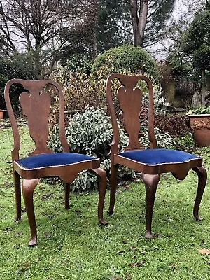 Pair Of Antique Queen Anne Oak Dining Chairs • £100
