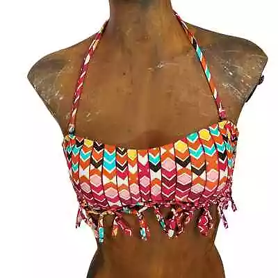 NWT HOBIE BANDEAU Bikini Top Swimwear Beach Pink CHEVRON Medium • $10.80