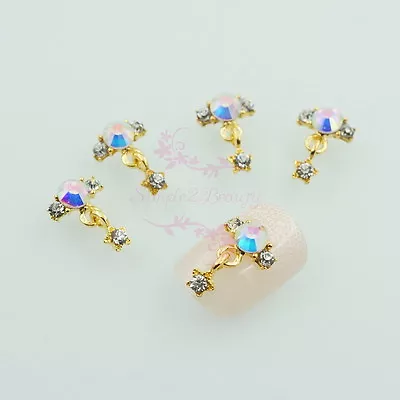 20 Clear AB Rhinestones Bang Ring Style Dangle Star 3D DIY Nail Art Alloy Charms • $6.26