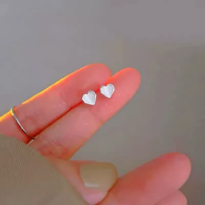 Cute Heart Stud Earrings Women Girls 925 Sterling Silver Jewellery Love Gift UK • £2.99