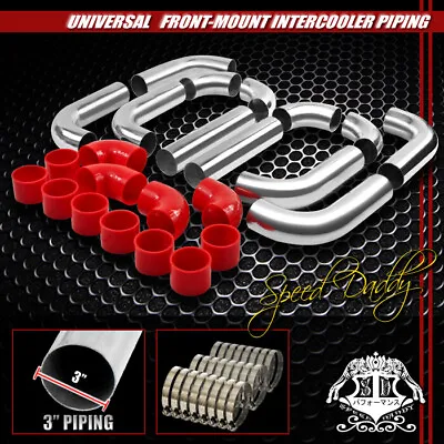 Universal Type-2 12pc 3  Aluminum Turbo Intercooler Piping+hoses+clamps Silver • $168.88