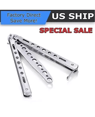 Butterfly Trainer Knife Practice Balisong Dull Training Tool Metal Black Silver • $4.99