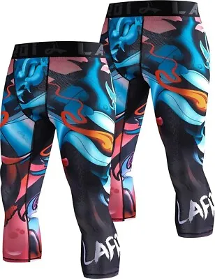 LAFROI Men's Compression Fit 3/4 Tights Leggings Vengeance Medium (2 Pack) • £18.95