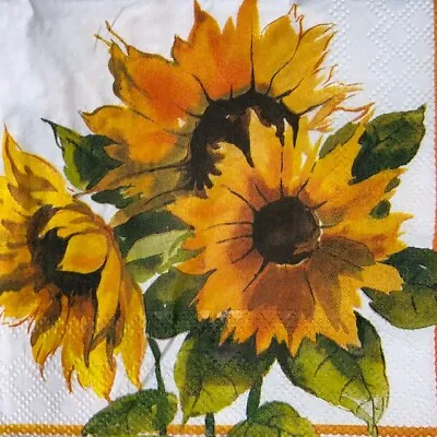 5 X Paper Cocktail  Napkins/Decoupage/Craft/Dining - Girasoli Sunflowers - BC3 • £1.40